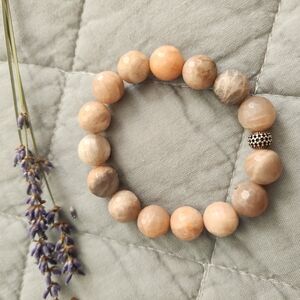 Sunstone Beaded Bracelet with Silver Accent, Tan
